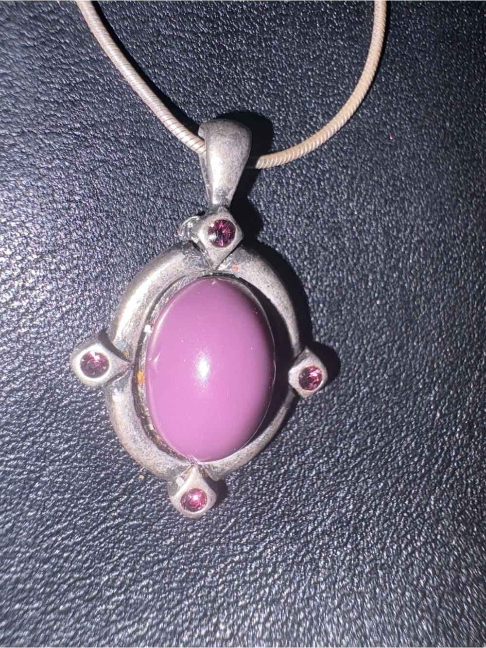 Sterling Silver VTG Phosphosiderite Purple Oval Pendant With 18 In Chain